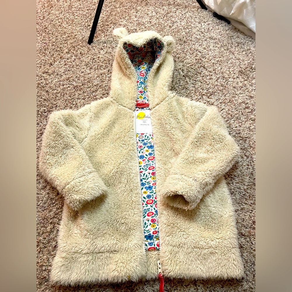 Mini boden furry bunny bear hooded sweatshirt girls size 5/6